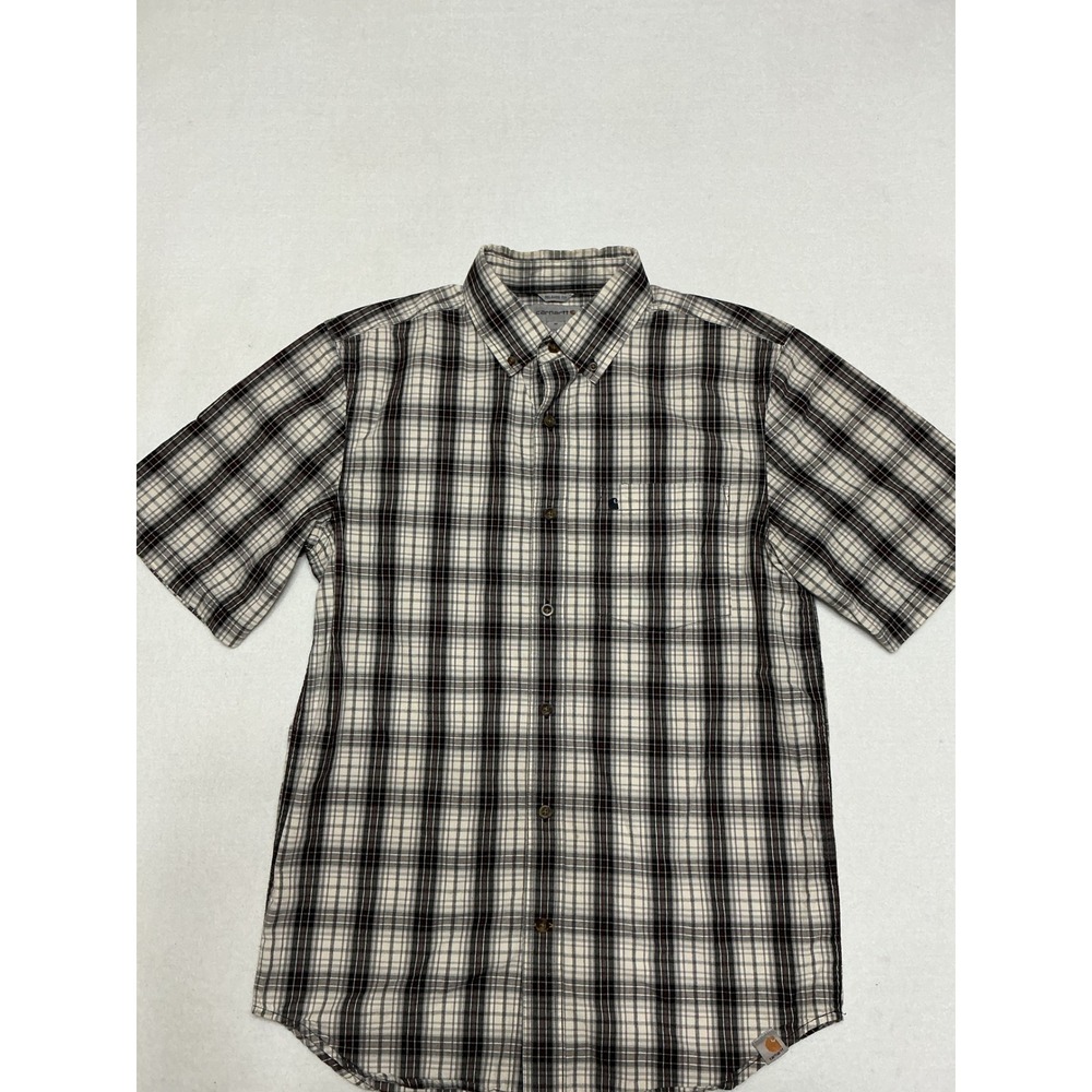 Carhartt Mens Medium Relaxed Fit Plaid Short Sleeve Button Up Shirt Workwear